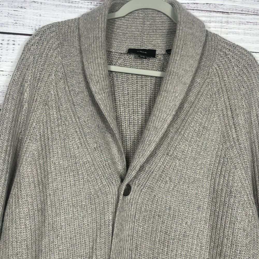 VINCE Cashmere Wool Cardigan Sweater Beige Mens XL Grandpa Fisherman Chunky